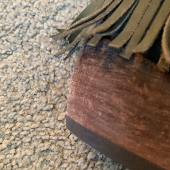 Liberty Black olive green leAther fringe, Lauren boots. Worn 3x. 7 1/2. $149 - Picture 5 of 6